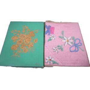 Vtg 60s Cannon Pink Whisper 2 Pc Towel Set Pink Chenille Floral Mod New
